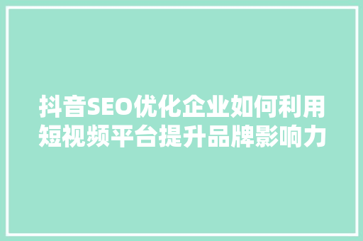 抖音SEO优化企业如何利用短视频平台提升品牌影响力 百度SEO