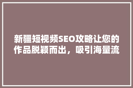 新疆短视频SEO攻略让您的作品脱颖而出，吸引海量流量 GoogleSEO