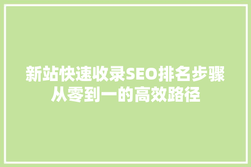 新站快速收录SEO排名步骤从零到一的高效路径 百度SEO