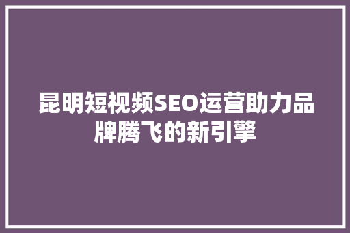 昆明短视频SEO运营助力品牌腾飞的新引擎 GoogleSEO