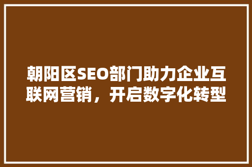 朝阳区SEO部门助力企业互联网营销，开启数字化转型新篇章 神马SEO