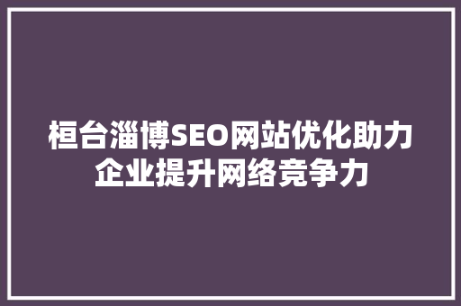 桓台淄博SEO网站优化助力企业提升网络竞争力