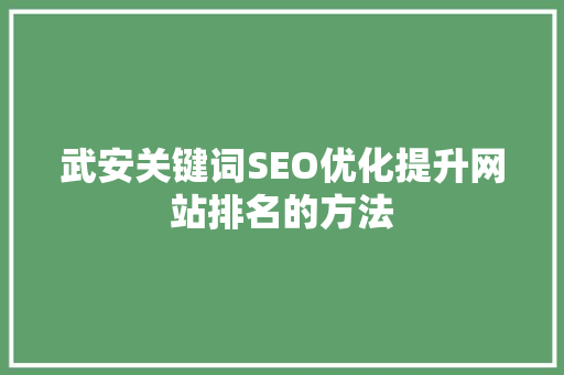 武安关键词SEO优化提升网站排名的方法 GoogleSEO