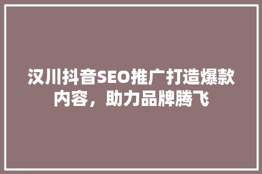 汉川抖音SEO推广打造爆款内容，助力品牌腾飞 百度SEO