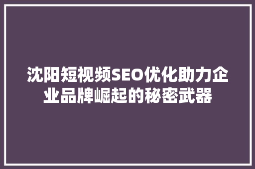 沈阳短视频SEO优化助力企业品牌崛起的秘密武器 GoogleSEO