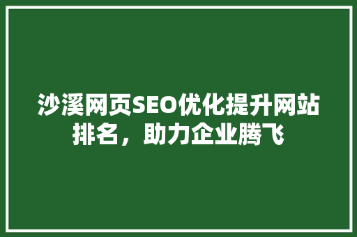 沙溪网页SEO优化提升网站排名，助力企业腾飞 搜狗SEO