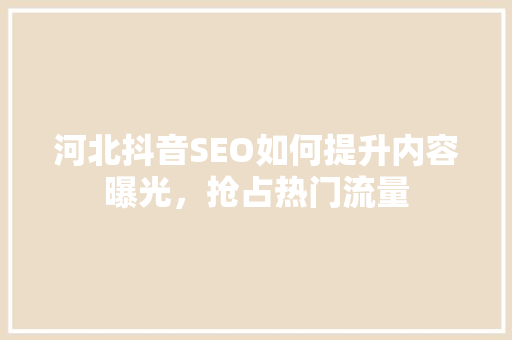 河北抖音SEO如何提升内容曝光，抢占热门流量 百度SEO