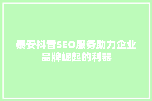 泰安抖音SEO服务助力企业品牌崛起的利器 GoogleSEO