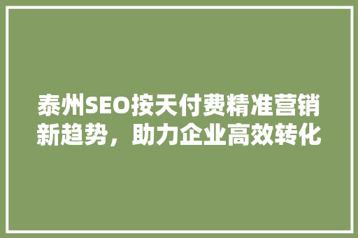 泰州SEO按天付费精准营销新趋势，助力企业高效转化 必应SEO