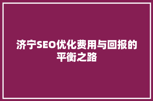 济宁SEO优化费用与回报的平衡之路 GoogleSEO