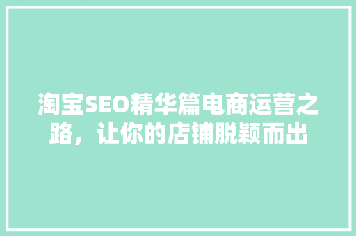 淘宝SEO精华篇电商运营之路，让你的店铺脱颖而出