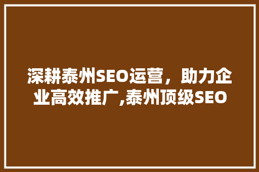 深耕泰州SEO运营，助力企业高效推广,泰州顶级SEO运营推广公司 神马SEO