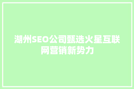 湖州SEO公司甄选火星互联网营销新势力 百度SEO