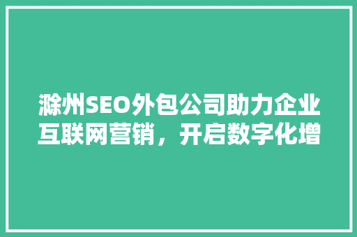滁州SEO外包公司助力企业互联网营销，开启数字化增长新篇章 神马SEO