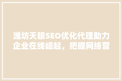 潍坊天眼SEO优化代理助力企业在线崛起，把握网络营销新机遇 百度SEO