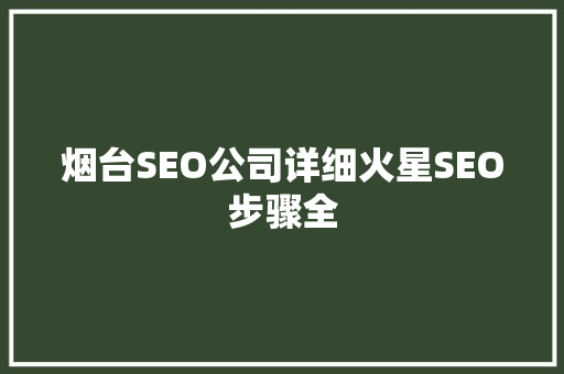 烟台SEO公司详细火星SEO步骤全