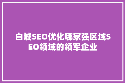 白城SEO优化哪家强区域SEO领域的领军企业 百度SEO
