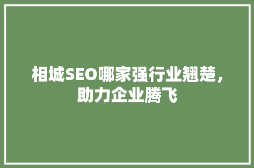 相城SEO哪家强行业翘楚，助力企业腾飞 神马SEO