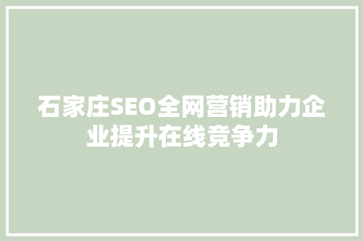 石家庄SEO全网营销助力企业提升在线竞争力 GoogleSEO