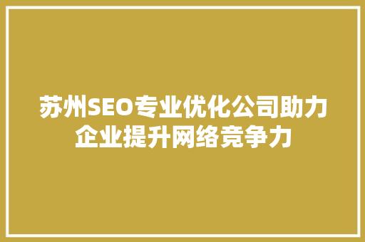 苏州SEO专业优化公司助力企业提升网络竞争力 GoogleSEO
