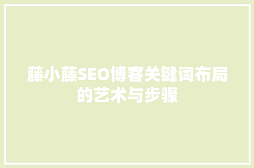 藤小藤SEO博客关键词布局的艺术与步骤