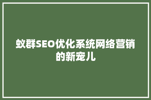蚁群SEO优化系统网络营销的新宠儿 神马SEO