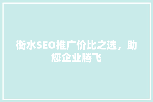 衡水SEO推广价比之选，助您企业腾飞 GoogleSEO