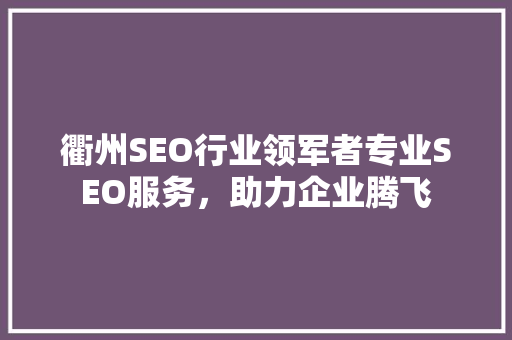 衢州SEO行业领军者专业SEO服务，助力企业腾飞