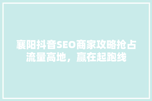 襄阳抖音SEO商家攻略抢占流量高地，赢在起跑线 神马SEO