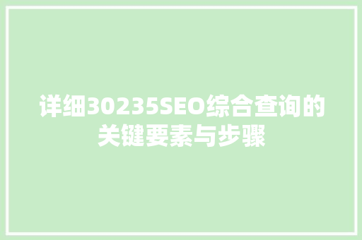 详细30235SEO综合查询的关键要素与步骤 GoogleSEO