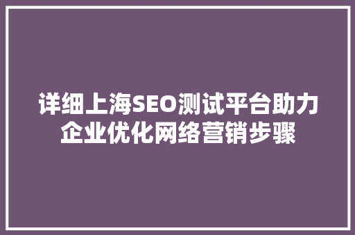 详细上海SEO测试平台助力企业优化网络营销步骤 百度SEO