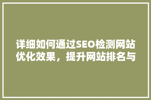 详细如何通过SEO检测网站优化效果，提升网站排名与用户体验 神马SEO