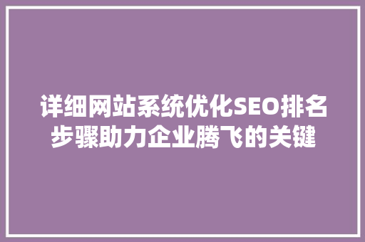 详细网站系统优化SEO排名步骤助力企业腾飞的关键 百度SEO