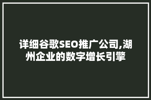 详细谷歌SEO推广公司,湖州企业的数字增长引擎 神马SEO