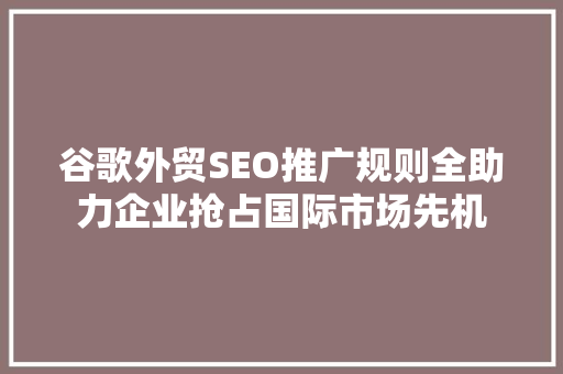 谷歌外贸SEO推广规则全助力企业抢占国际市场先机 搜狗SEO