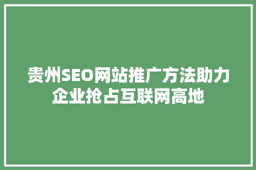 贵州SEO网站推广方法助力企业抢占互联网高地