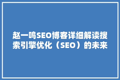 赵一鸣SEO博客详细解读搜索引擎优化（SEO）的未来趋势与实战步骤 神马SEO