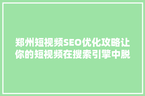 郑州短视频SEO优化攻略让你的短视频在搜索引擎中脱颖而出 GoogleSEO