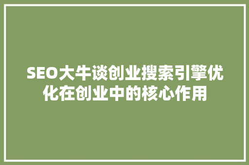 SEO大牛谈创业搜索引擎优化在创业中的核心作用 百度SEO