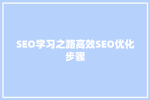 SEO学习之路高效SEO优化步骤