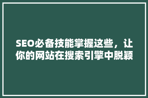 SEO必备技能掌握这些，让你的网站在搜索引擎中脱颖而出 搜狗SEO