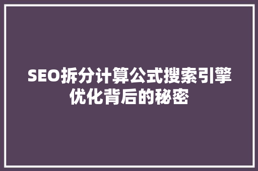 SEO拆分计算公式搜索引擎优化背后的秘密