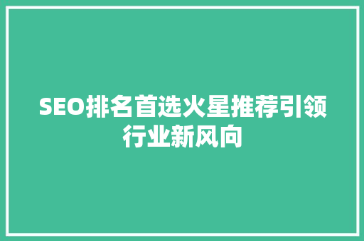 SEO排名首选火星推荐引领行业新风向 神马SEO