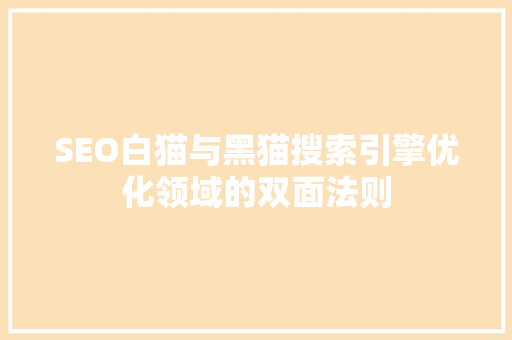 SEO白猫与黑猫搜索引擎优化领域的双面法则