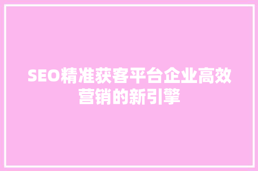 SEO精准获客平台企业高效营销的新引擎 神马SEO