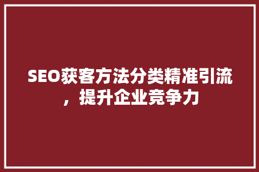 SEO获客方法分类精准引流，提升企业竞争力 百度SEO