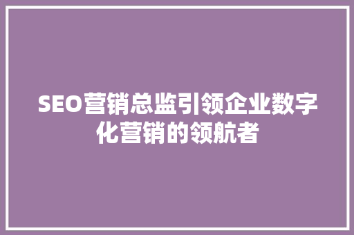 SEO营销总监引领企业数字化营销的领航者 神马SEO