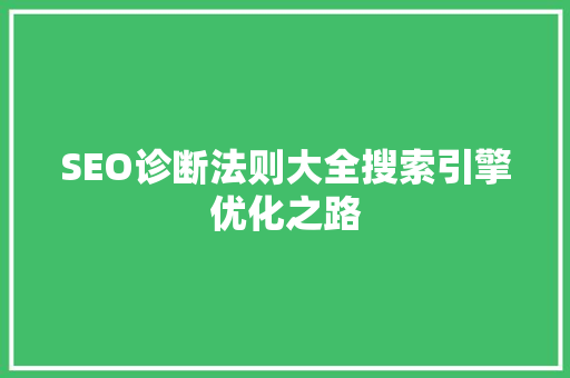 SEO诊断法则大全搜索引擎优化之路 百度SEO