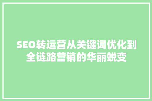 SEO转运营从关键词优化到全链路营销的华丽蜕变 搜狗SEO