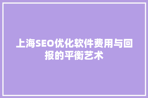 上海SEO优化软件费用与回报的平衡艺术 百度SEO